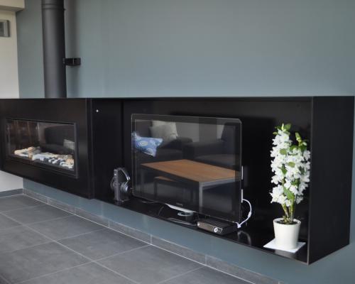 Haardbekleding - Haardkader + TV meubel - Staal gelakt