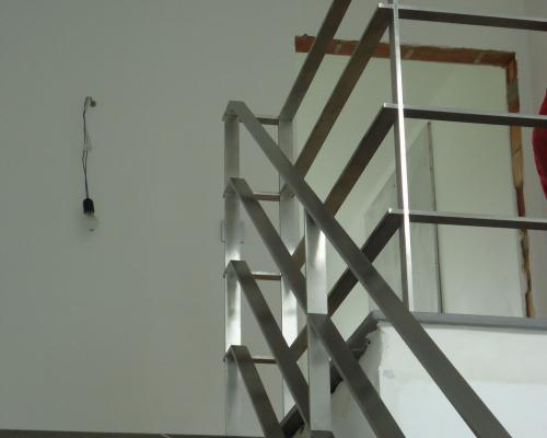 inox trapleuning en balustrade in plat met 3 horizontale tussenstijlen